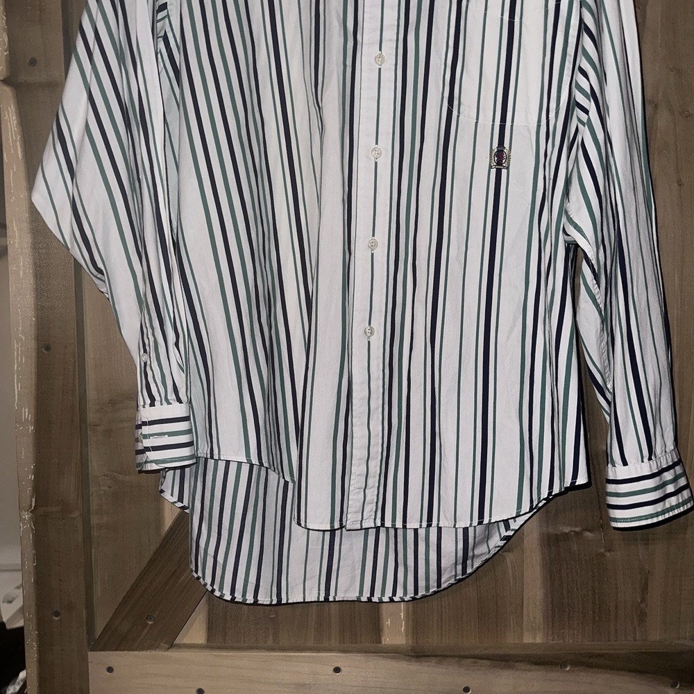 Vintage 1990s Tommy Hilfiger Embroidered Crest StripeButton-Up Shirt Men's Large - Picture 2 of 11